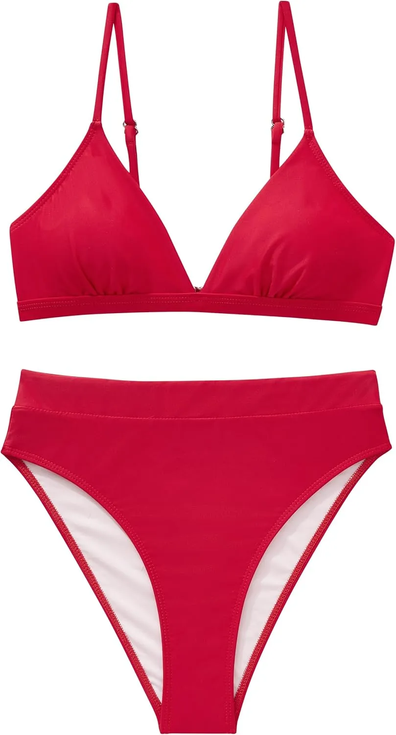 SUUKSESS Women Sexy High Waisted 2 Piece Bikini Sets Triangle High Cut Swimsuits