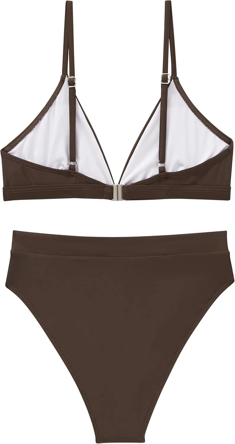 SUUKSESS Women Sexy High Waisted 2 Piece Bikini Sets Triangle High Cut Swimsuits