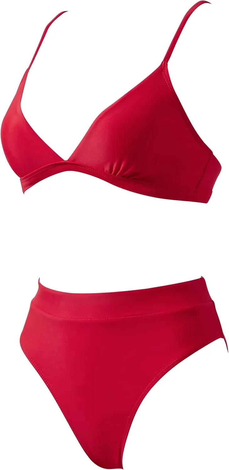 SUUKSESS Women Sexy High Waisted 2 Piece Bikini Sets Triangle High Cut Swimsuits