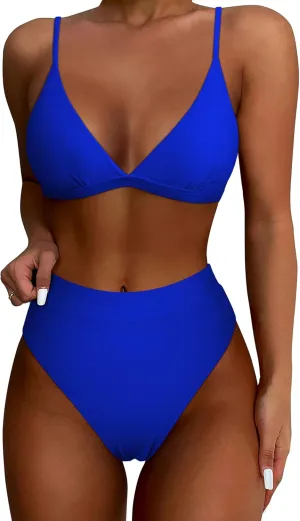 SUUKSESS Women Sexy High Waisted 2 Piece Bikini Sets Triangle High Cut Swimsuits