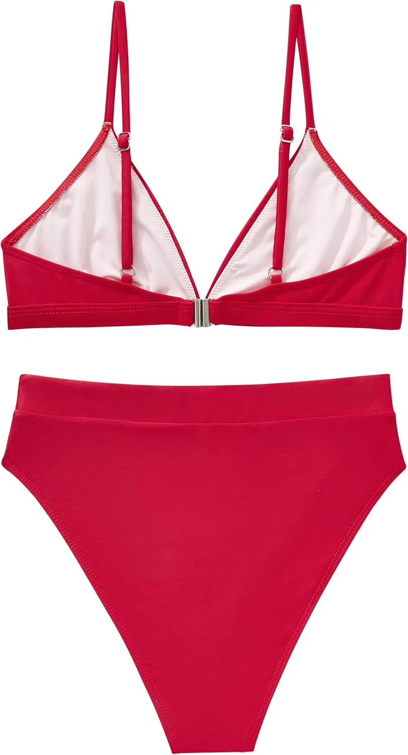 SUUKSESS Women Sexy High Waisted 2 Piece Bikini Sets Triangle High Cut Swimsuits