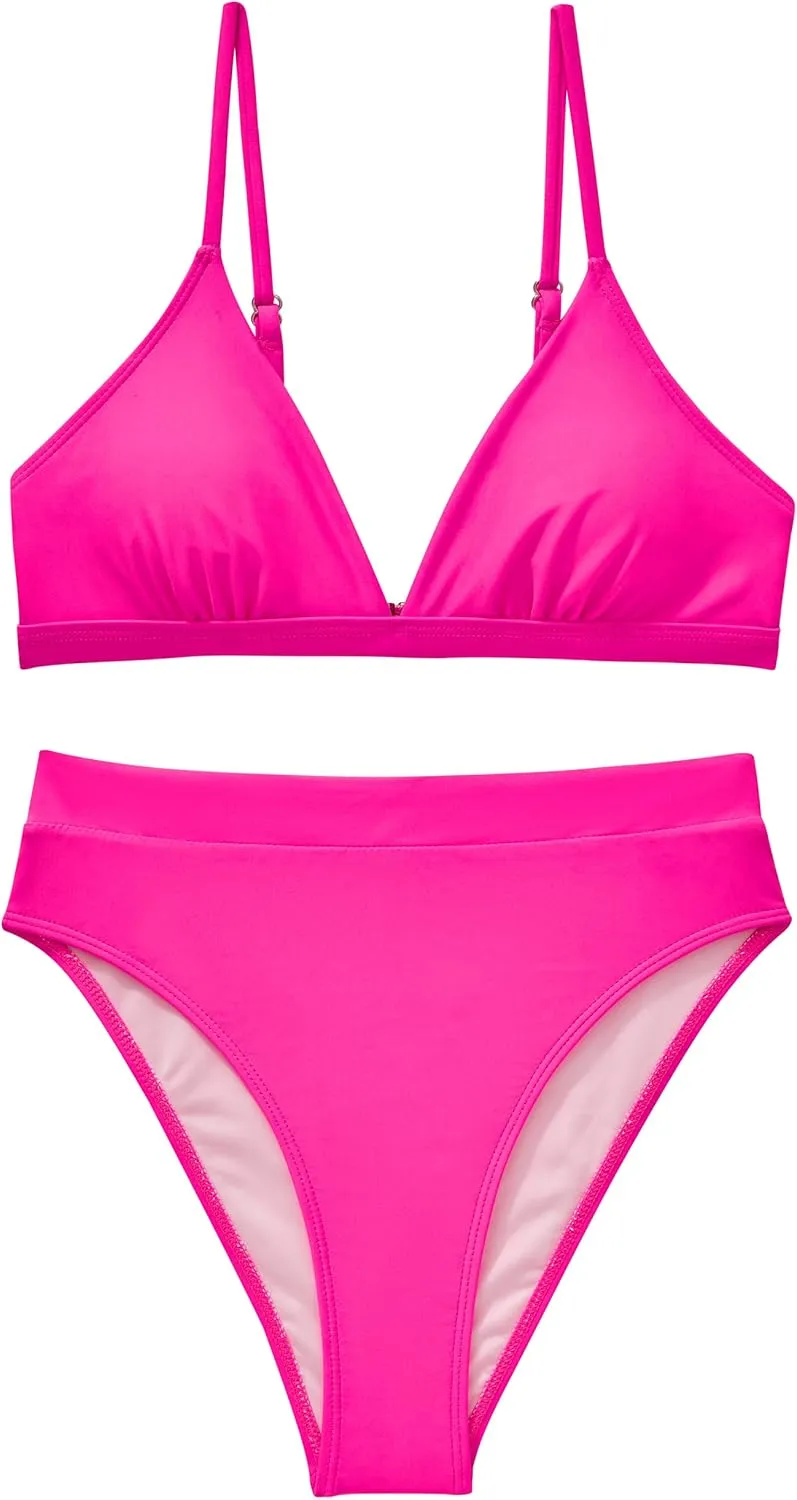 SUUKSESS Women Sexy High Waisted 2 Piece Bikini Sets Triangle High Cut Swimsuits