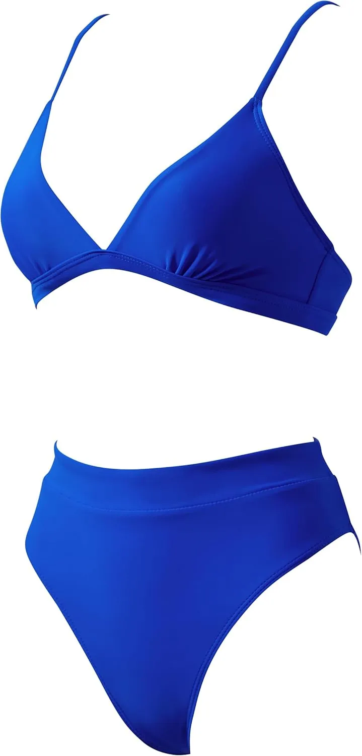 SUUKSESS Women Sexy High Waisted 2 Piece Bikini Sets Triangle High Cut Swimsuits