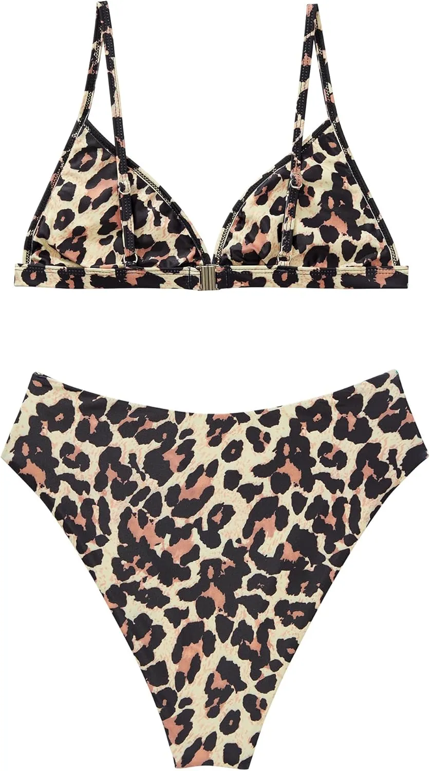 SUUKSESS Women Triangle High Cut Bikini Sets Sexy High Waisted 2 Piece Swimsuit