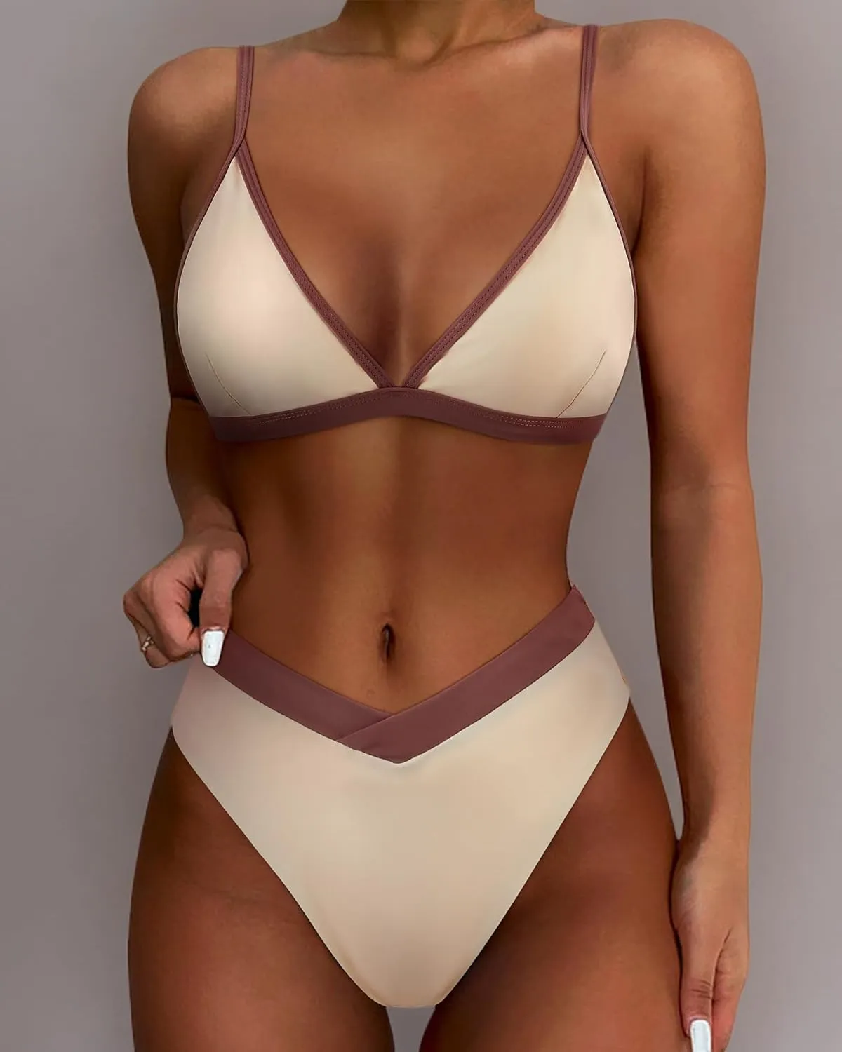 SUUKSESS Women Triangle High Cut Bikini Sets Sexy High Waisted 2 Piece Swimsuit