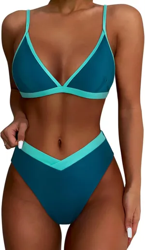 SUUKSESS Women Triangle High Cut Bikini Sets Sexy High Waisted 2 Piece Swimsuit