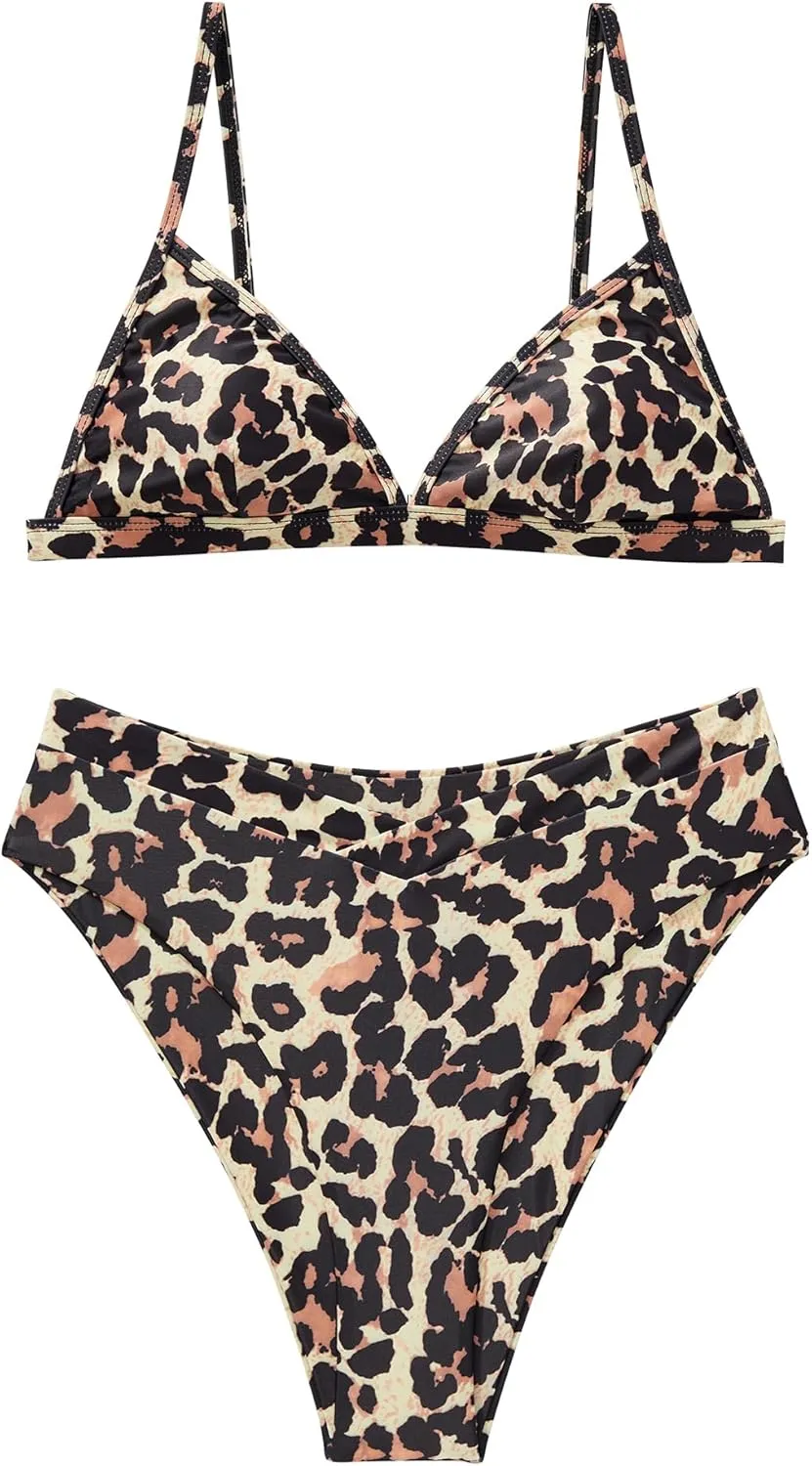 SUUKSESS Women Triangle High Cut Bikini Sets Sexy High Waisted 2 Piece Swimsuit
