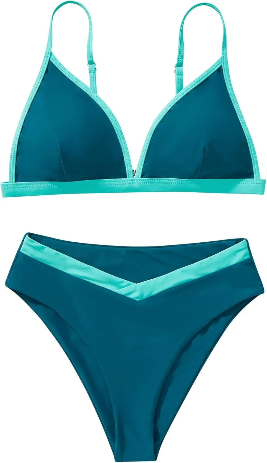 SUUKSESS Women Triangle High Cut Bikini Sets Sexy High Waisted 2 Piece Swimsuit