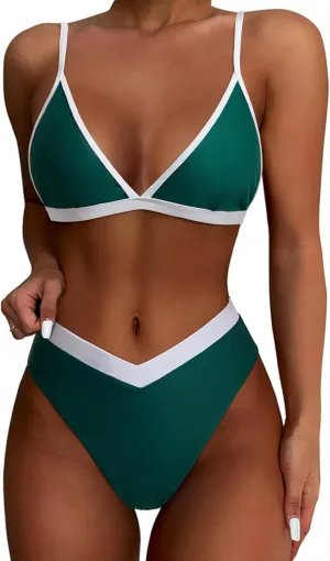 SUUKSESS Women Triangle High Cut Bikini Sets Sexy High Waisted 2 Piece Swimsuit