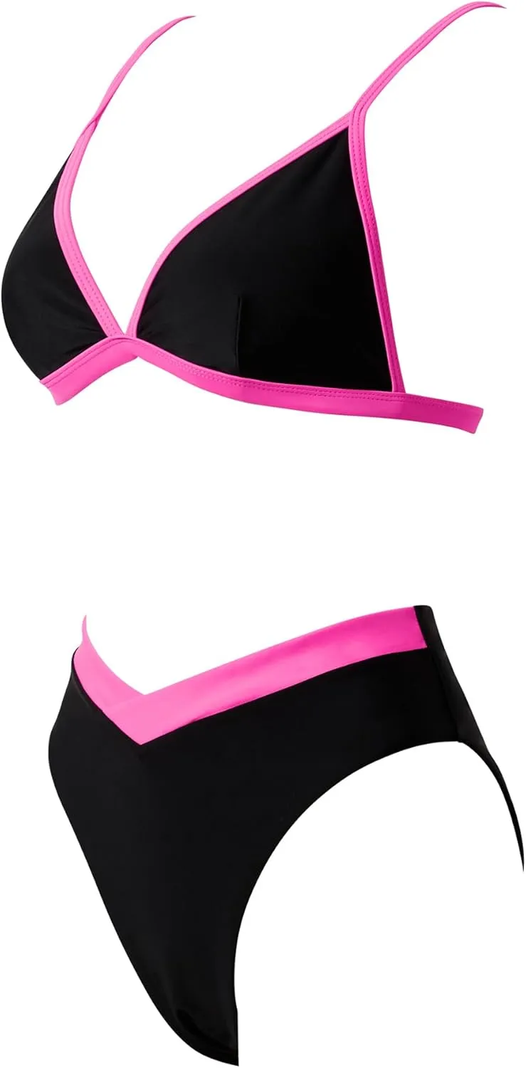 SUUKSESS Women Triangle High Cut Bikini Sets Sexy High Waisted 2 Piece Swimsuit