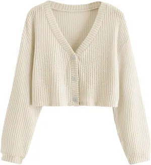 SweatyRocks Women's Long Sleeve Button Front V Neck Soft Knit Cardigan Sweaters