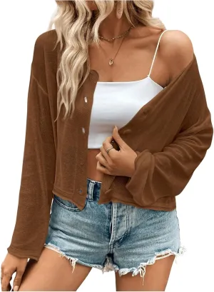 SweatyRocks Women's Sheer Button Down Cardigan Long Sleeve Scoop Neck Knitted Sweaters