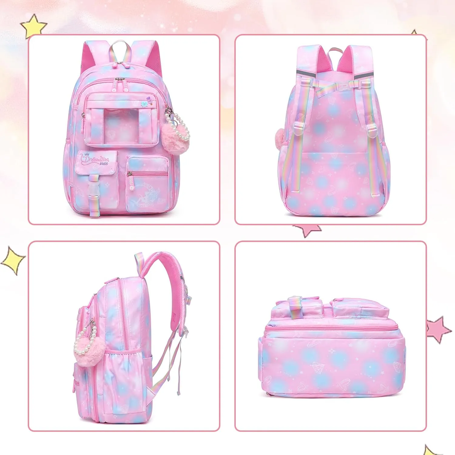 Sweet Girls Backpack - Stylish Splash-resistant School Bag with Multiple Pockets & Trendy Laptop Compartment17inch Pink