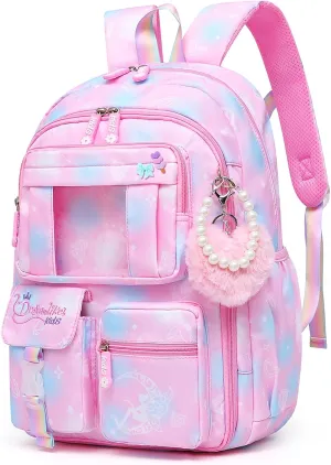 Sweet Girls Backpack - Stylish Splash-resistant School Bag with Multiple Pockets & Trendy Laptop Compartment17inch Pink