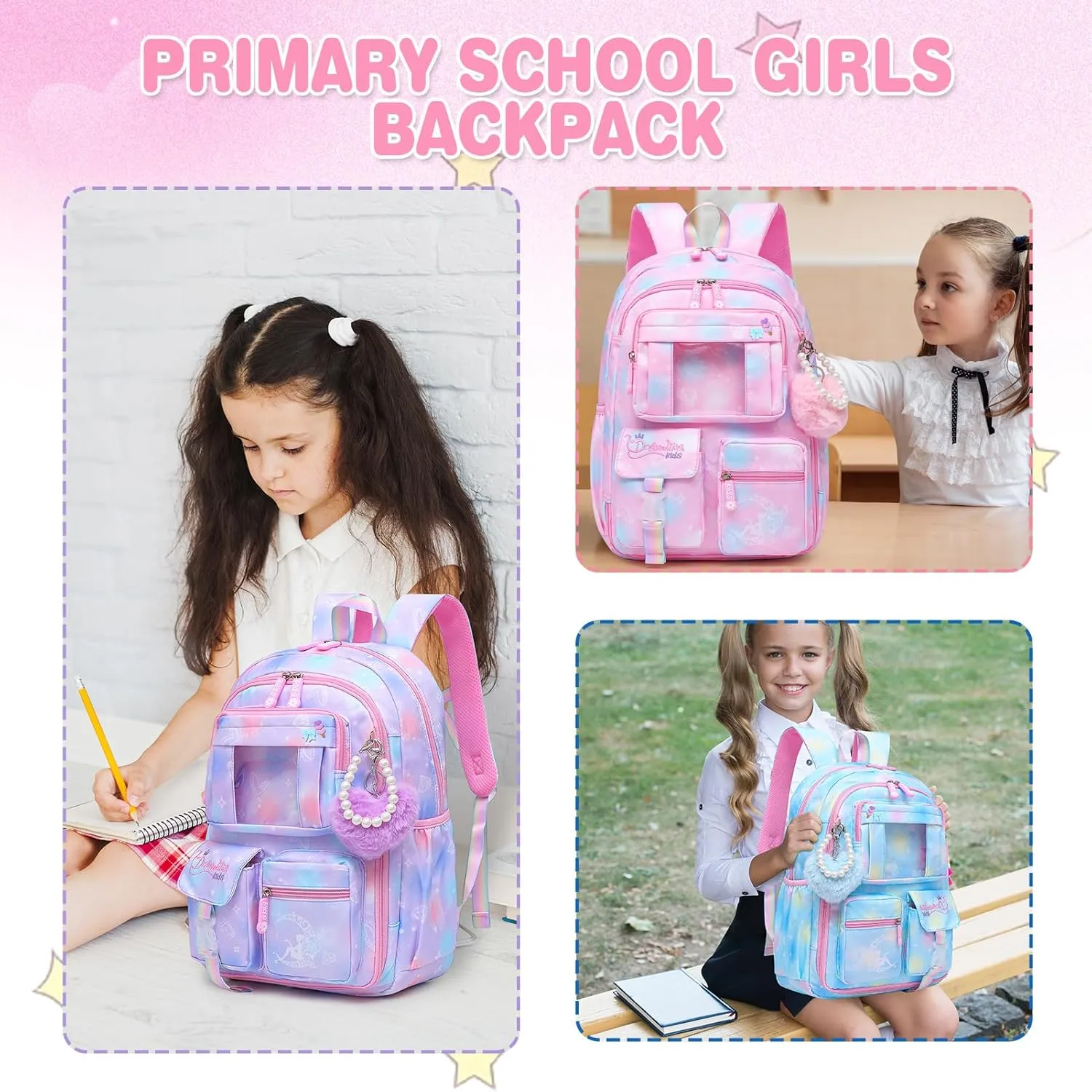 Sweet Girls Backpack - Stylish Splash-resistant School Bag with Multiple Pockets & Trendy Laptop Compartment17inch Pink