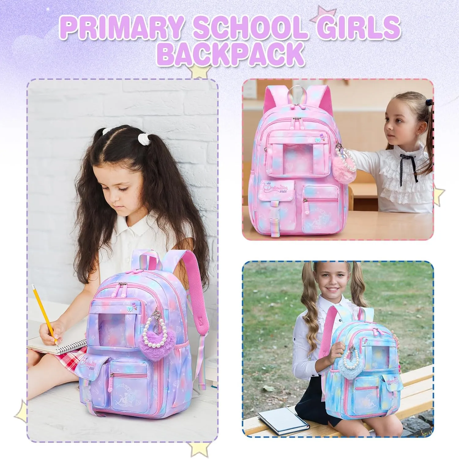 Sweet Girls Backpack - Stylish Splash-resistant School Bag with Multiple Pockets & Trendy Laptop Compartment17inch Purple