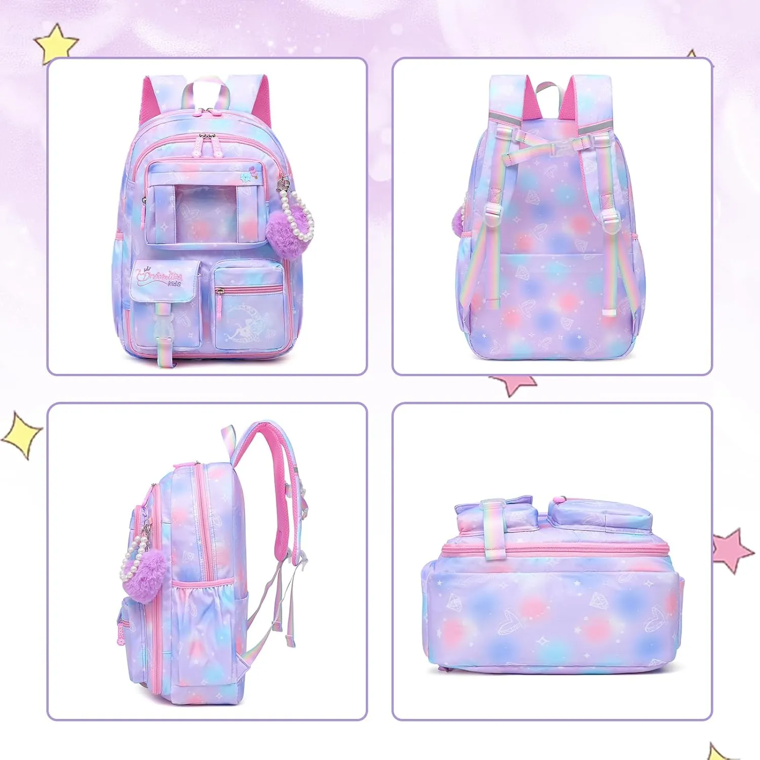 Sweet Girls Backpack - Stylish Splash-resistant School Bag with Multiple Pockets & Trendy Laptop Compartment17inch Purple