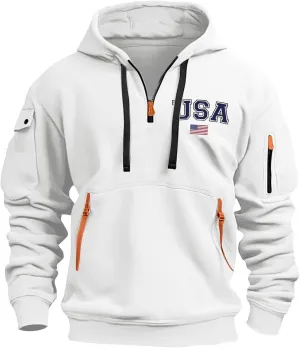 Tactical Hoodies for Men Quarter Zip Pullover Vintage Solid/Graphic Long Sleeve Workout Hoodie Sweatshirt With Pockets