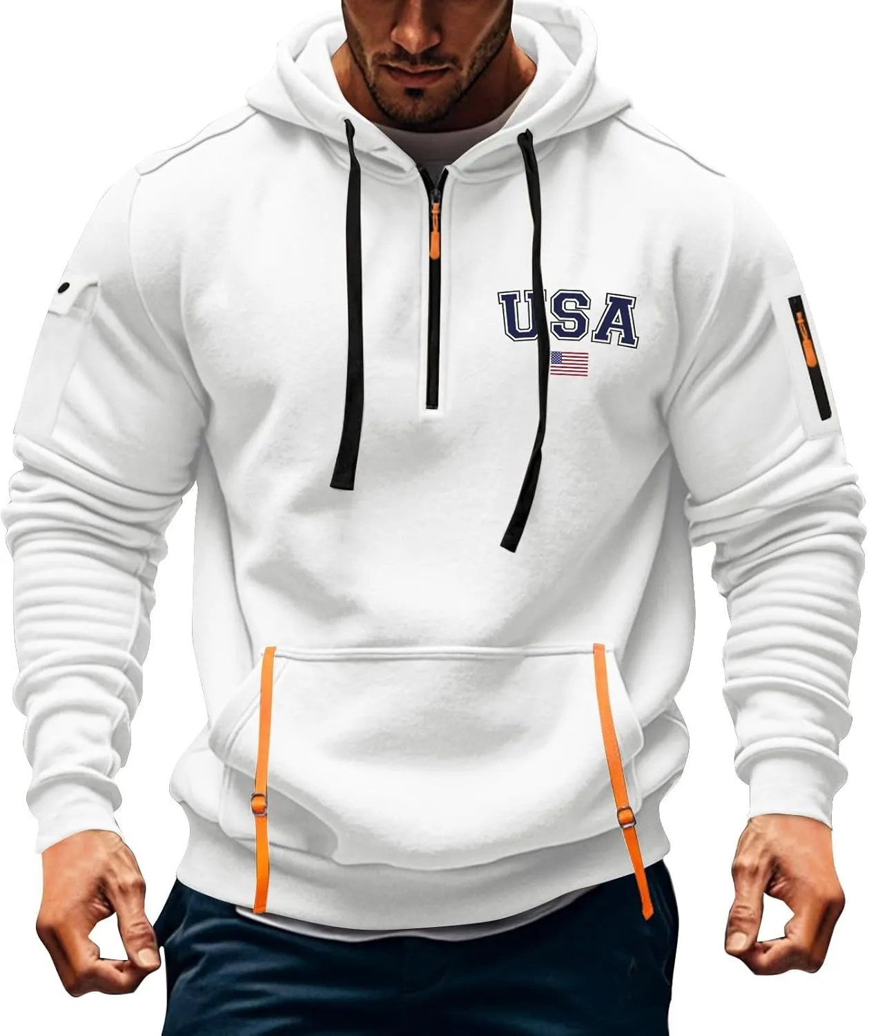 Tactical Hoodies for Men Quarter Zip Pullover Vintage Solid/Graphic Long Sleeve Workout Hoodie Sweatshirt With Pockets