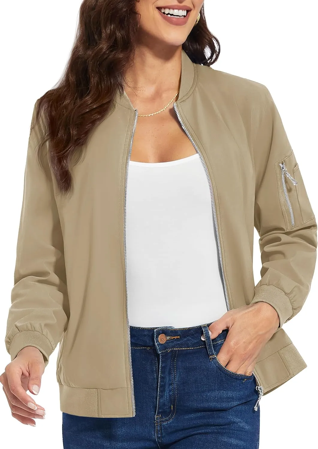 TACVASEN Women's Bomber Jackets Lightweight Casual Jacket Full Zip Windbreaker Fall Jacket