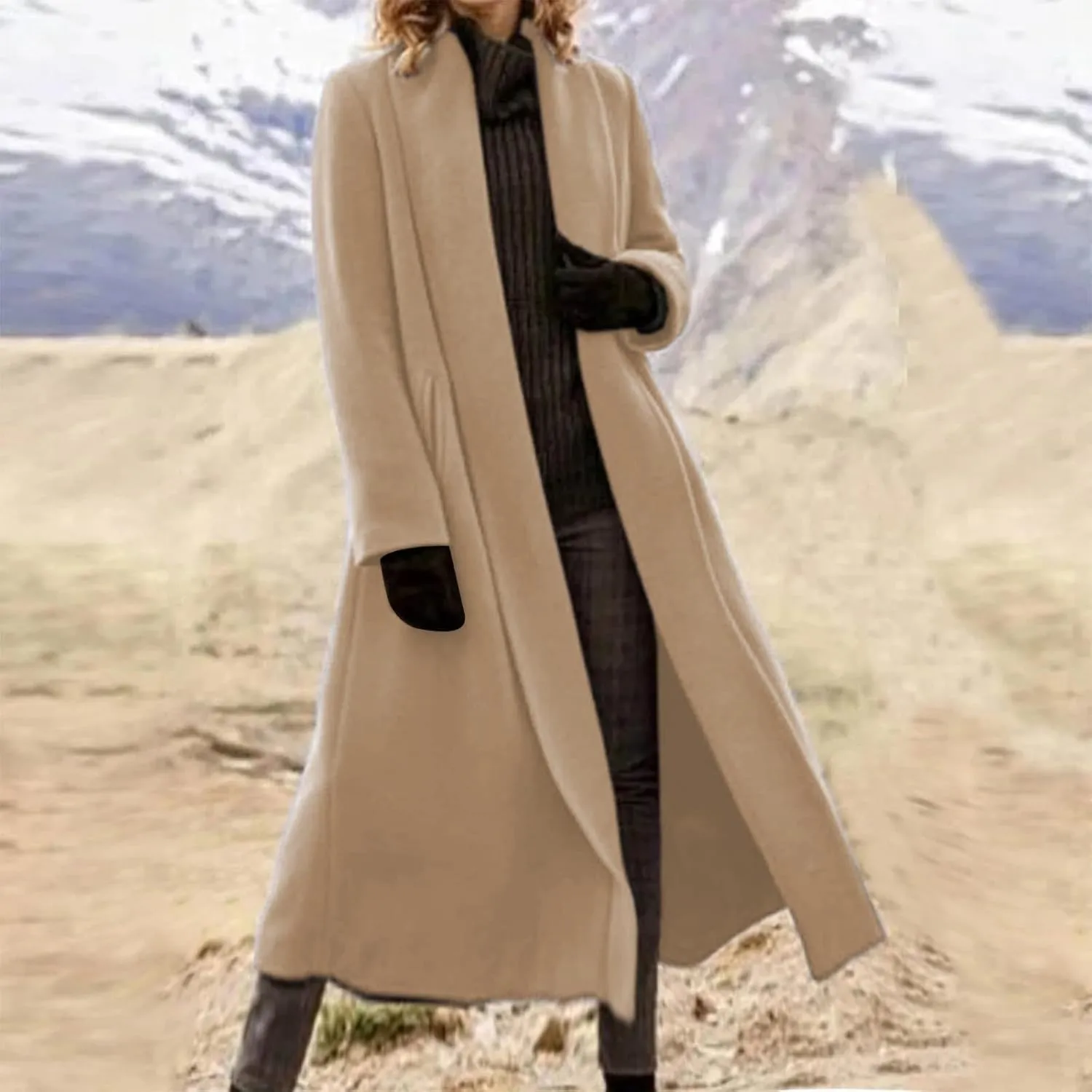 TANGNADE Winter Coats for Women Long Length Wool Jackets Notch Lapel Single Breasted Trendy Casual Long Pea Trench Coat