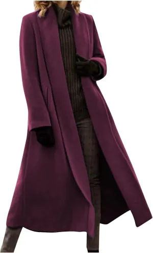 TANGNADE Winter Coats for Women Long Length Wool Jackets Notch Lapel Single Breasted Trendy Casual Long Pea Trench Coat