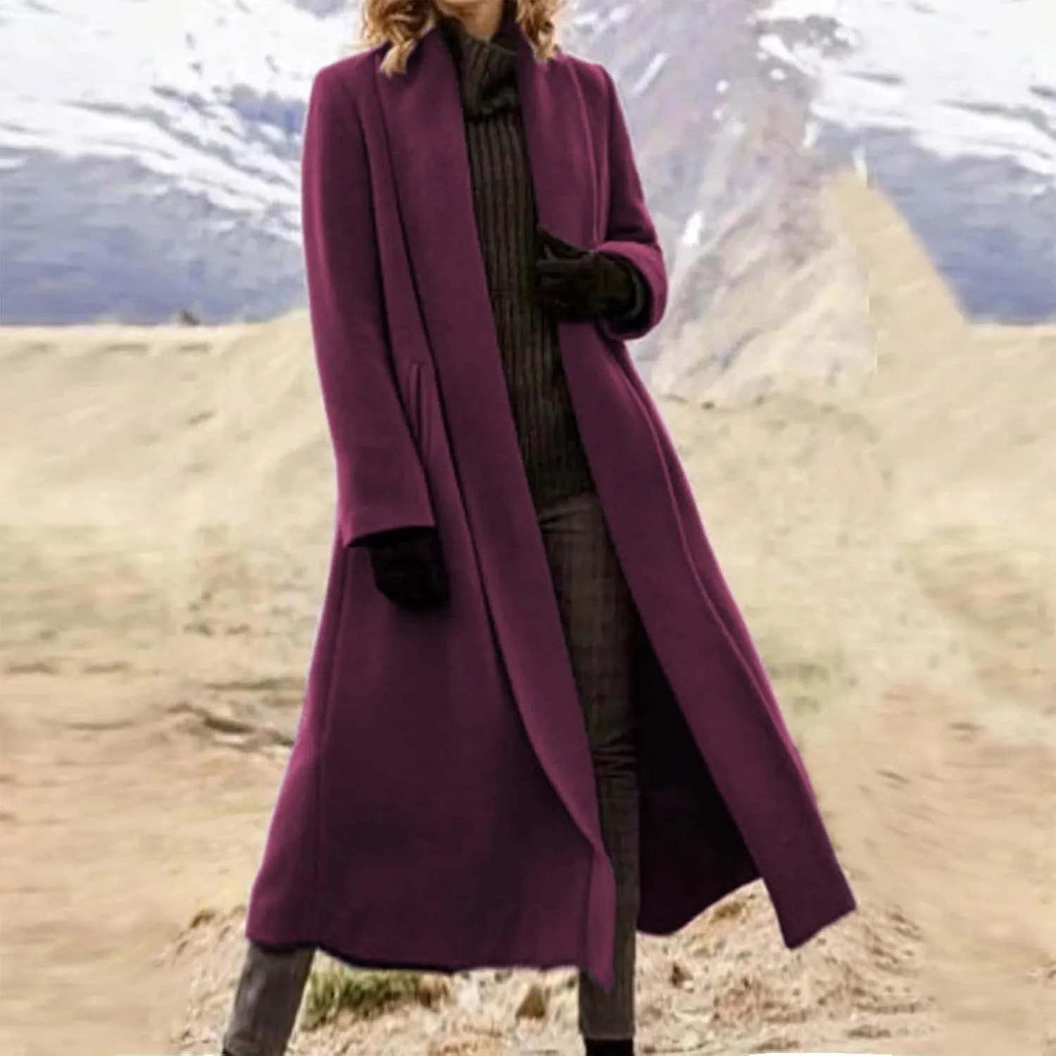 TANGNADE Winter Coats for Women Long Length Wool Jackets Notch Lapel Single Breasted Trendy Casual Long Pea Trench Coat