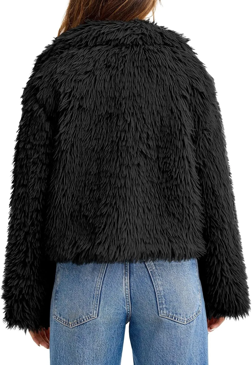 Tankaneo Womens Cropped Faux Fur Coat Lapel Collar Button Down Fluffy Jackets Winter Outerwear