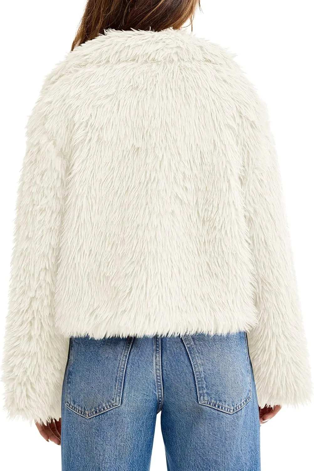Tankaneo Womens Cropped Faux Fur Coat Lapel Collar Button Down Fluffy Jackets Winter Outerwear