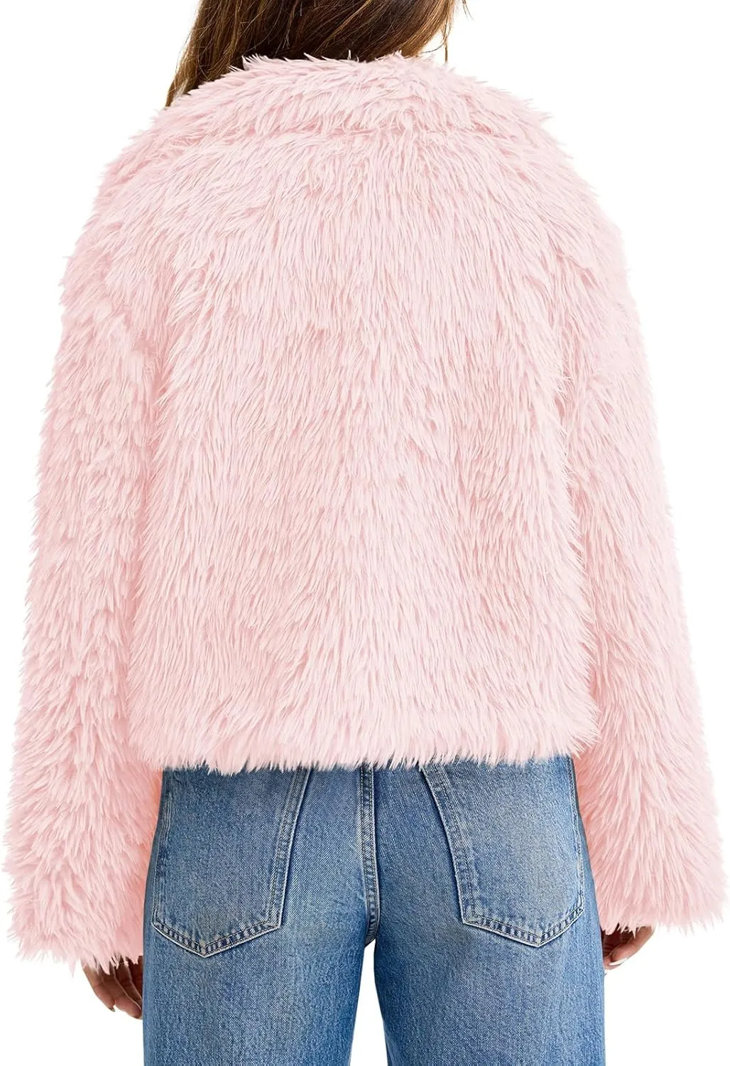 Tankaneo Womens Cropped Faux Fur Coat Lapel Collar Button Down Fluffy Jackets Winter Outerwear