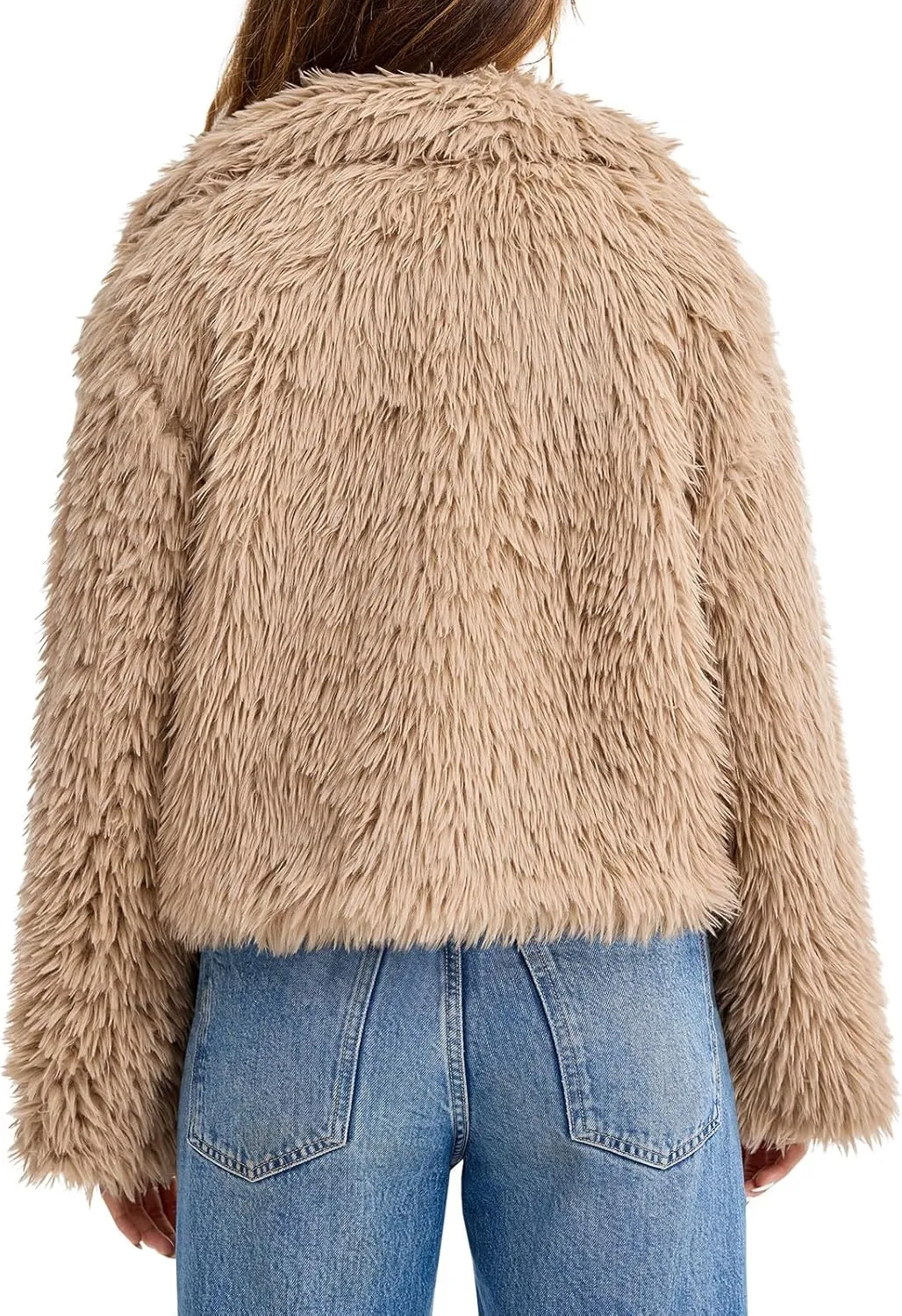Tankaneo Womens Cropped Faux Fur Coat Lapel Collar Button Down Fluffy Jackets Winter Outerwear
