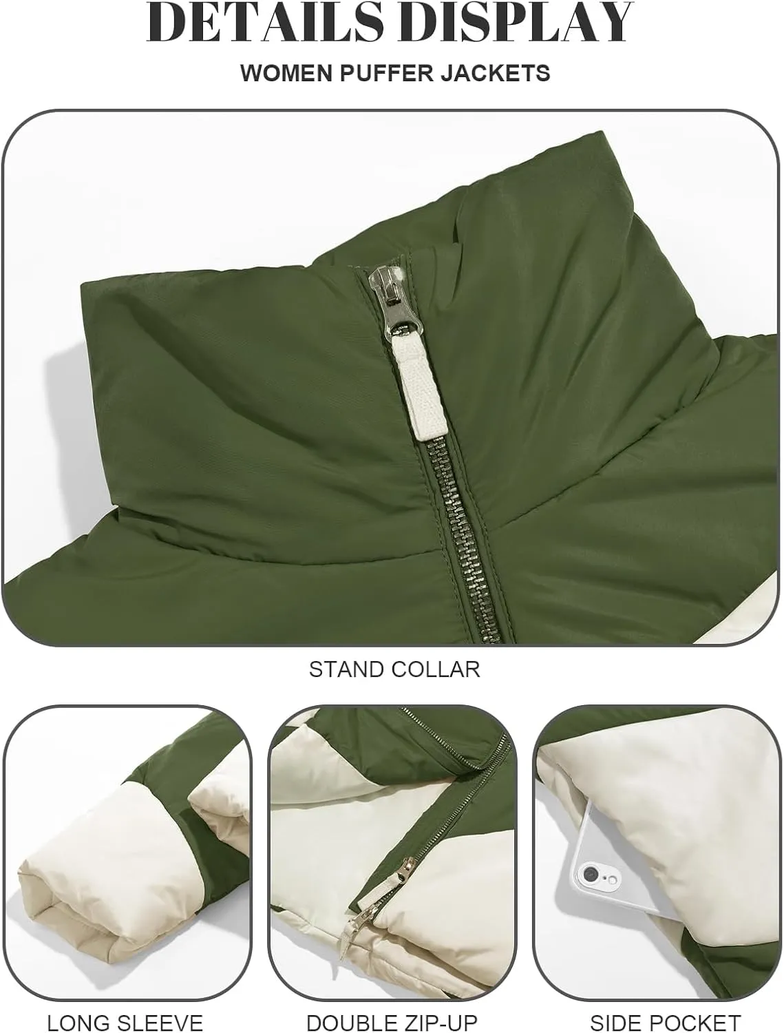 Tankaneo Womens Winter Cropped Puffer Jacket Color Block Zip Up Puffy Down Coats Oversized Outerwear