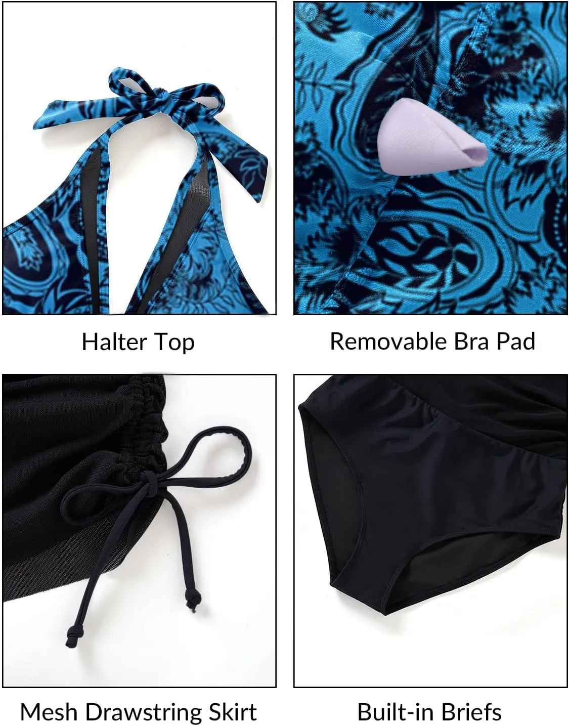 Tankini Bathing Suit for Women - Two Piece Swimsuit with Skirt Tummy Control Swimwear Halter Mesh Swim Dress 2025