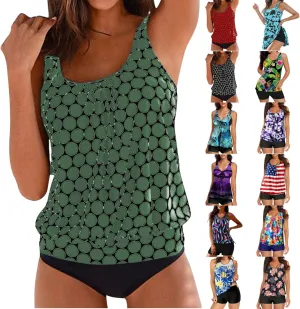 Tankini Swimsuits for Women Tummy Control Bathing Suits Tank Tops with Black Bottoms 2 Piece Modest Swimwear Sets Plus Size