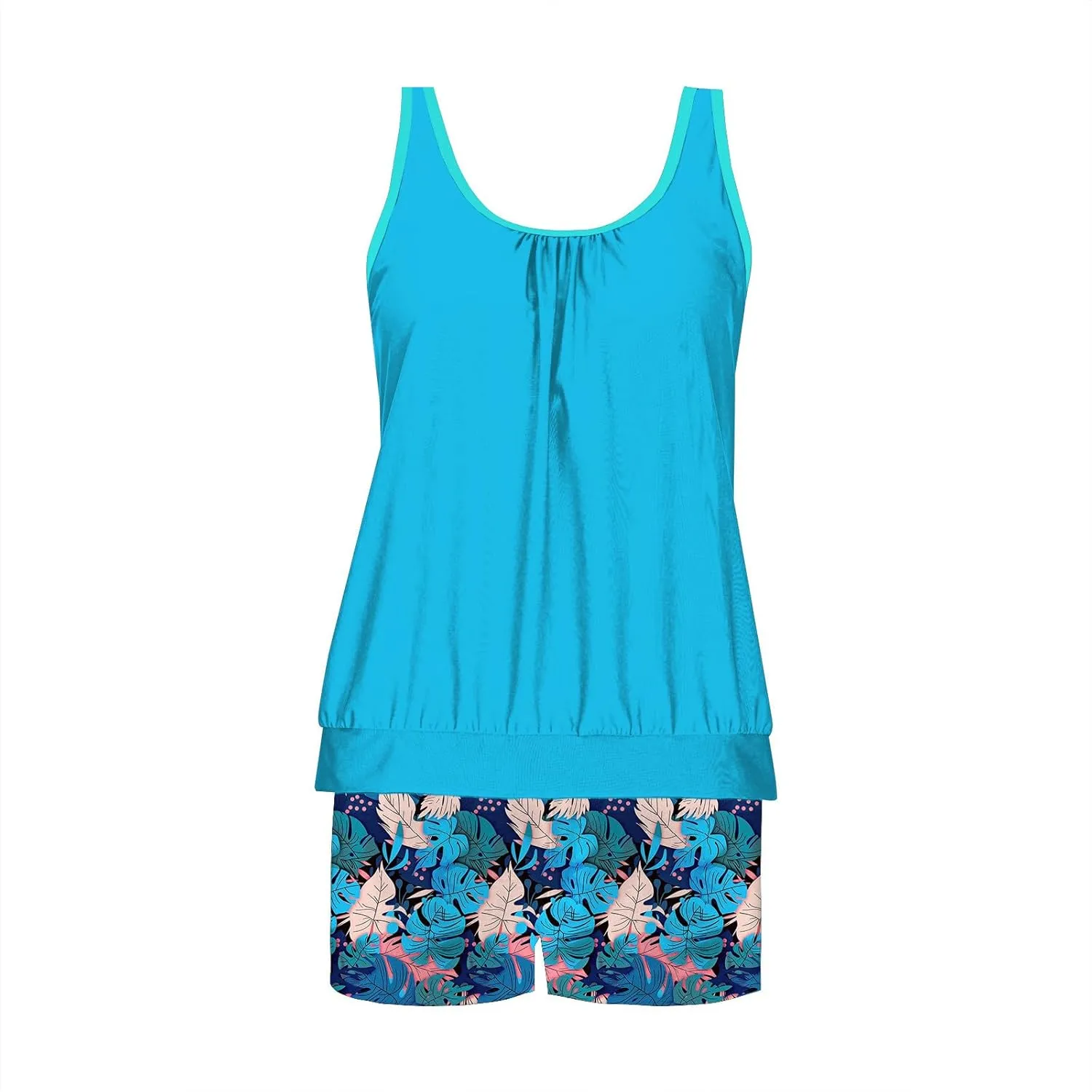 Tankini Swimsuits for Women Two Piece Bathing Suits Printed Blouson Tank Top with Boyshorts Modest Swimwear