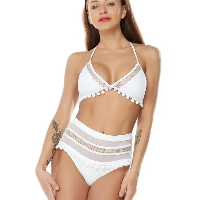 Tassel Mesh insert  High Waist bikini swimsuit
