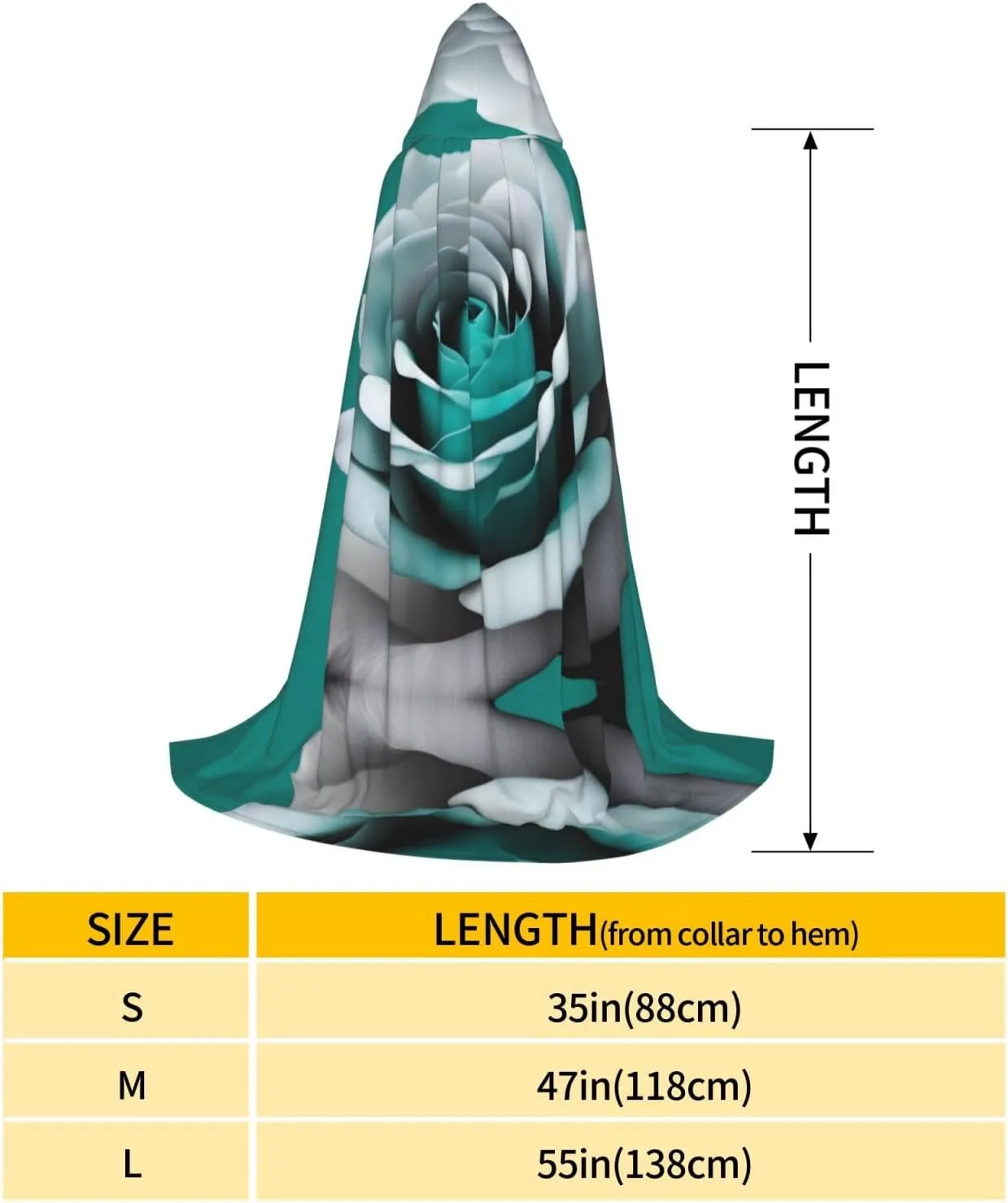 Teal Gray Rose Flower Hood Cloak,Hooded Cape Cloak,Halloween Witch Wizard Raven Vampire Cosplay