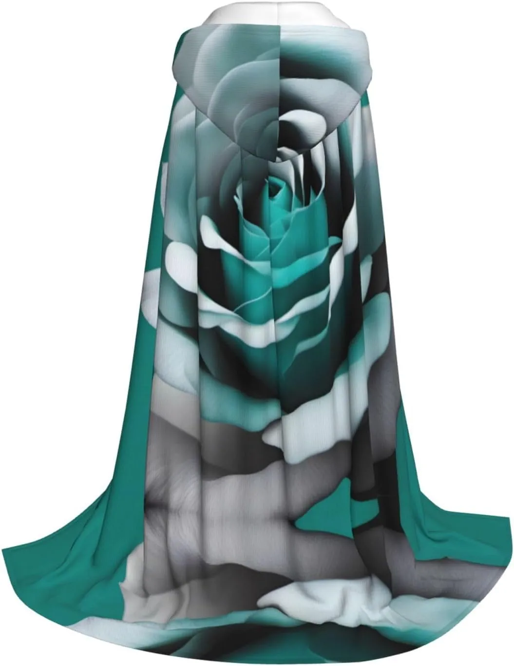 Teal Gray Rose Flower Hood Cloak,Hooded Cape Cloak,Halloween Witch Wizard Raven Vampire Cosplay