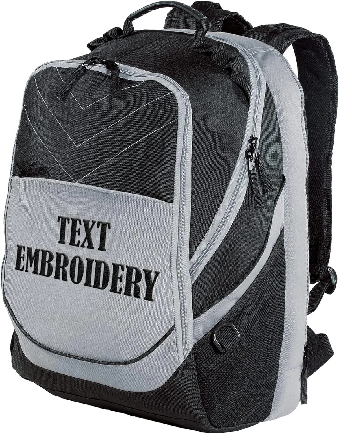 TEEAMORE Custom Laptop Backpack Embroidered Text Computer Notebook Water Resistant Bag Black Grey