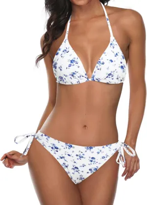 Tempt Me Women Triangle Bikini Sets Halter Two Piece Sexy Swimsuit String Tie Side Bathing Suit