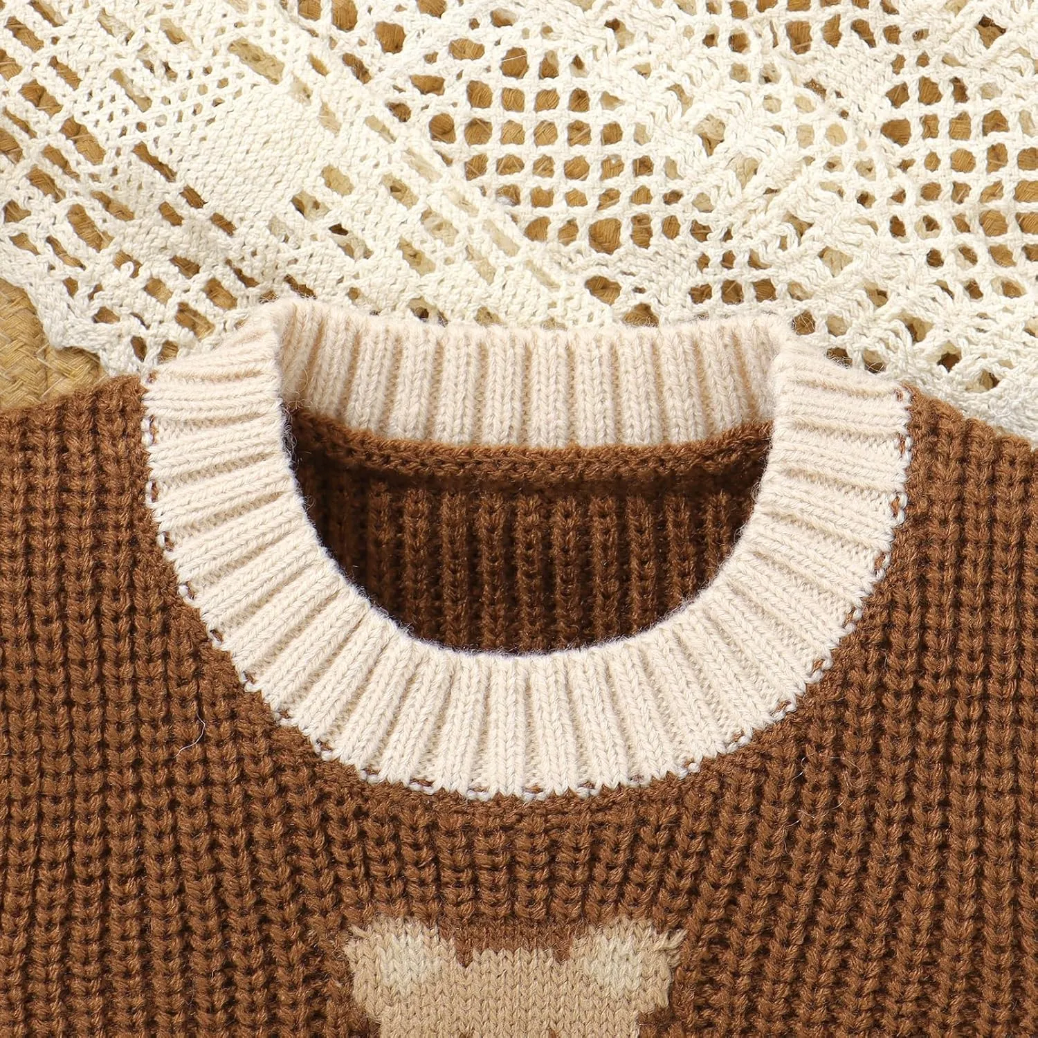 Toddler Baby Boy Girl Sweater Vest Sleeveless Bear Print Chunky Knit Warm Top with Pockets Cute Fall Winter Clothes