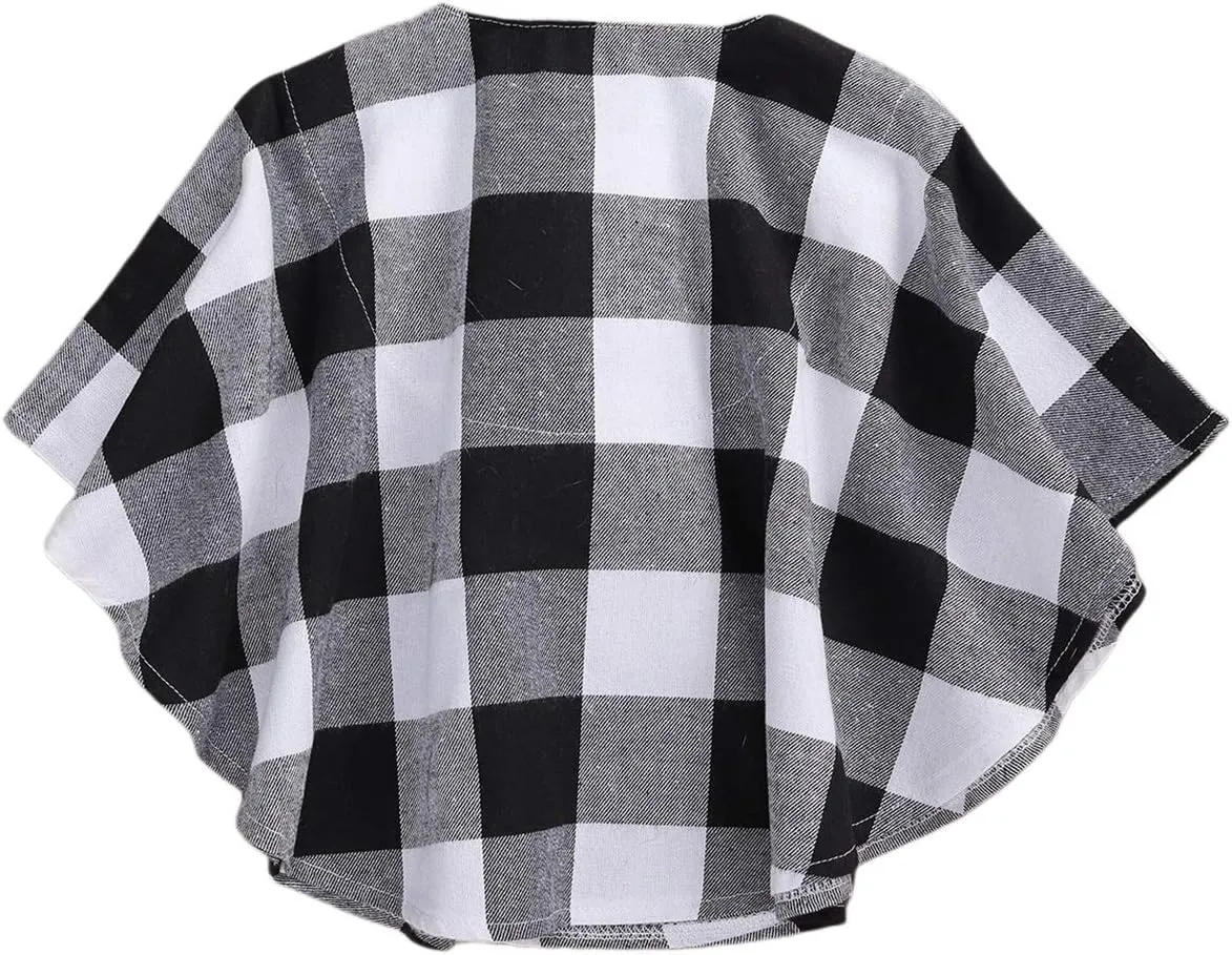Toddler Baby Girl Christmas Outfits Plaid Poncho Coat Trench Bat Sleeve Pompom Cloak Cape Fall Winter Outwear