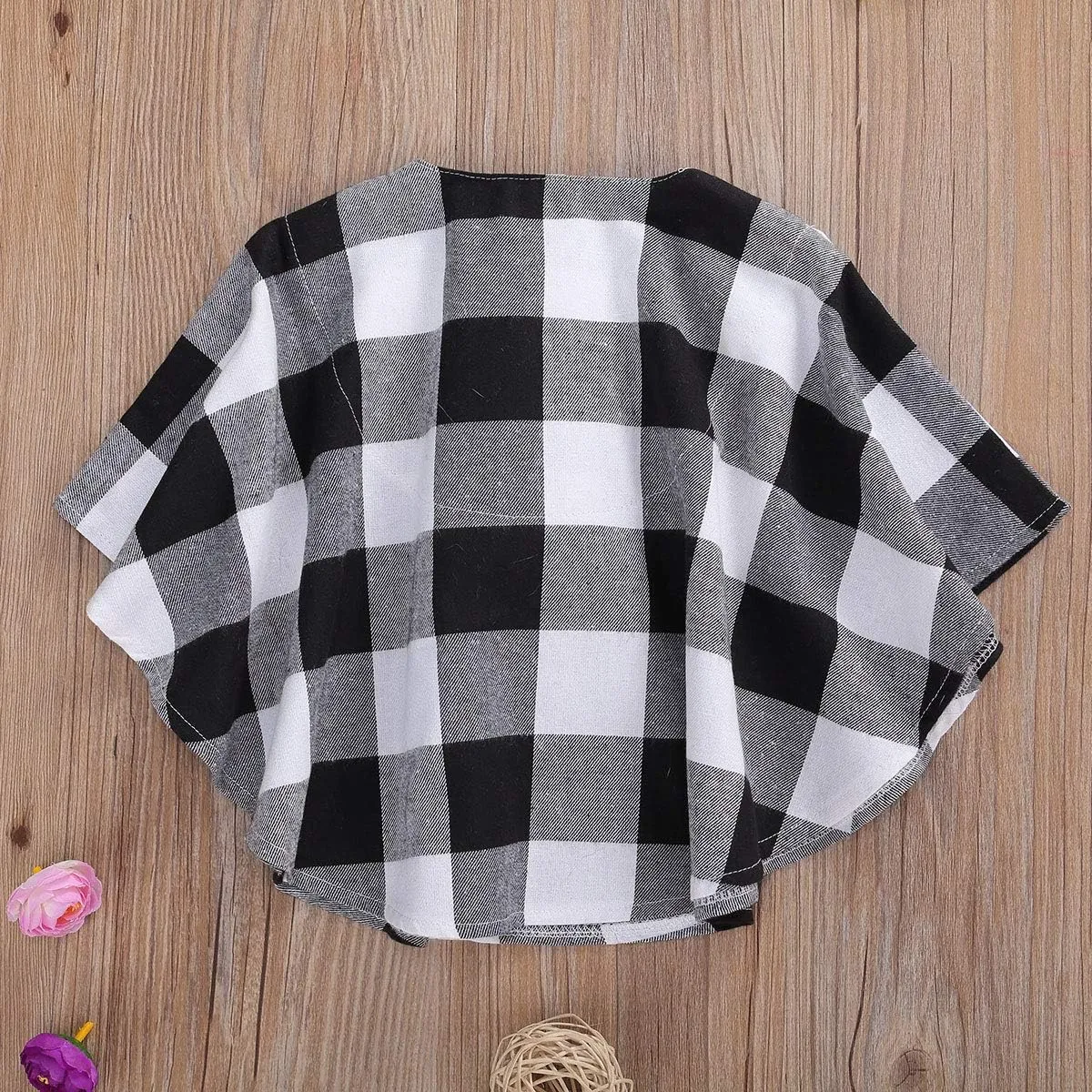 Toddler Baby Girl Christmas Outfits Plaid Poncho Coat Trench Bat Sleeve Pompom Cloak Cape Fall Winter Outwear