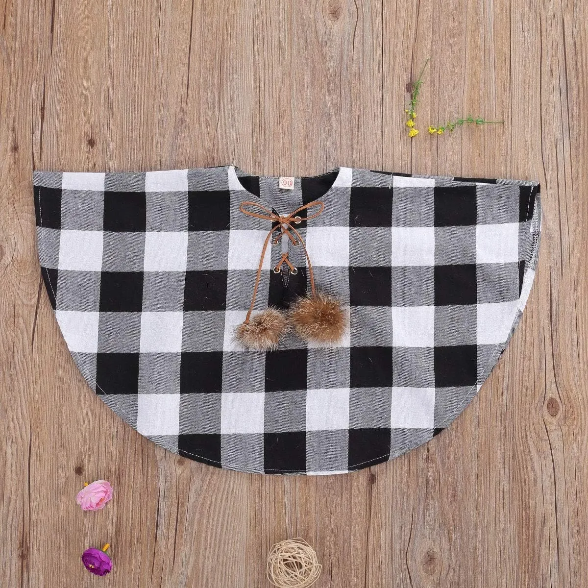 Toddler Baby Girl Christmas Outfits Plaid Poncho Coat Trench Bat Sleeve Pompom Cloak Cape Fall Winter Outwear