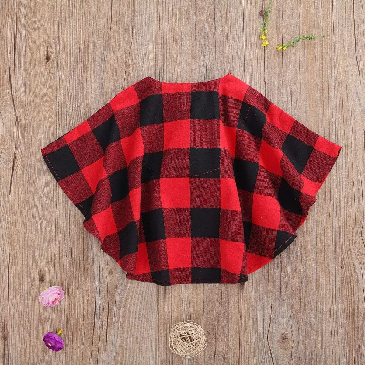 Toddler Baby Girl Christmas Outfits Plaid Poncho Coat Trench Bat Sleeve Pompom Cloak Cape Fall Winter Outwear
