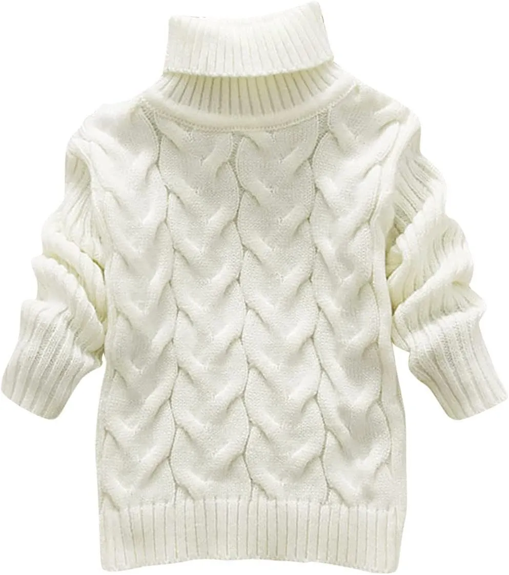 Toddler Solid Color Sweater Boys Girls Chunky Cable Knitted Turtleneck Tops Children's Autumn Winter Warm Pullover