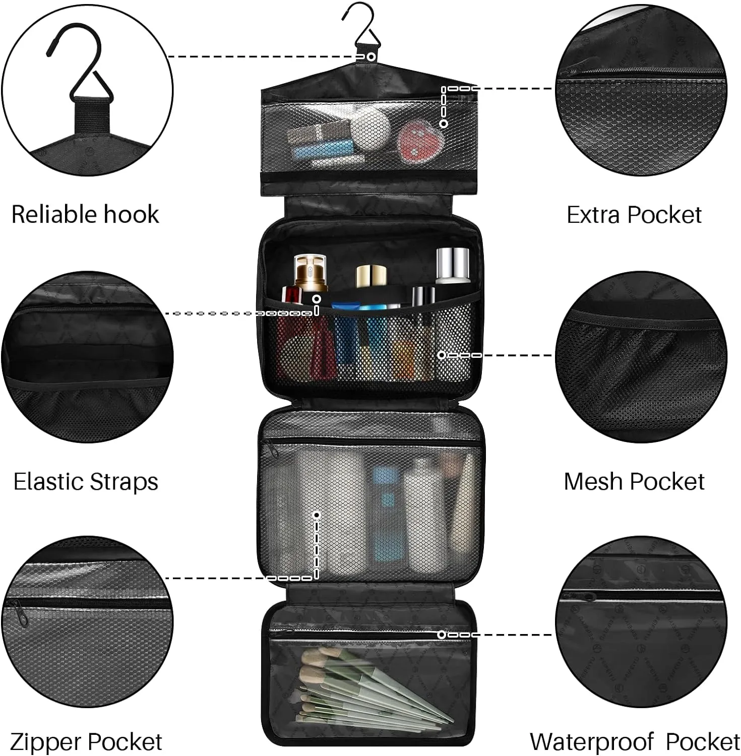 Toiletry Bag Cartoon Colorful Butterflies Hanging Makeup Organizer Water Resistant Cosmetic Bag