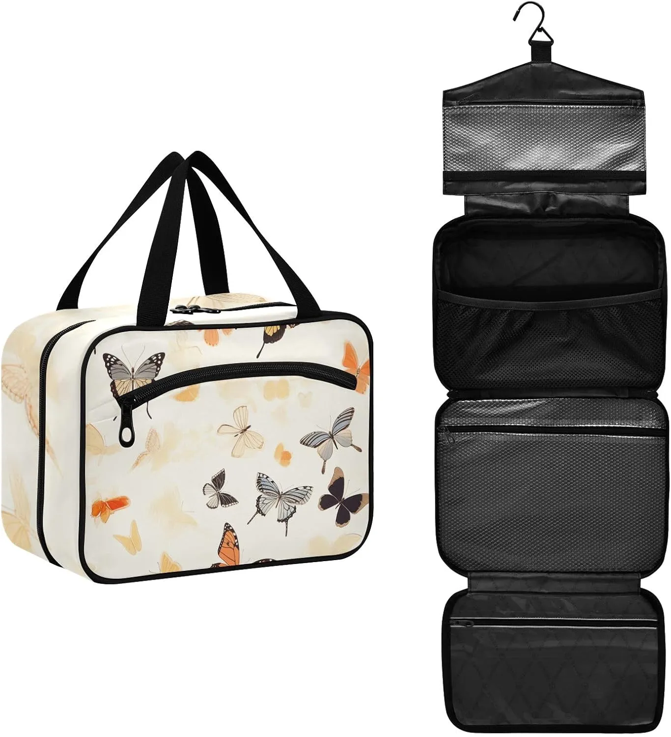 Toiletry Bag Cartoon Colorful Butterflies Hanging Makeup Organizer Water Resistant Cosmetic Bag