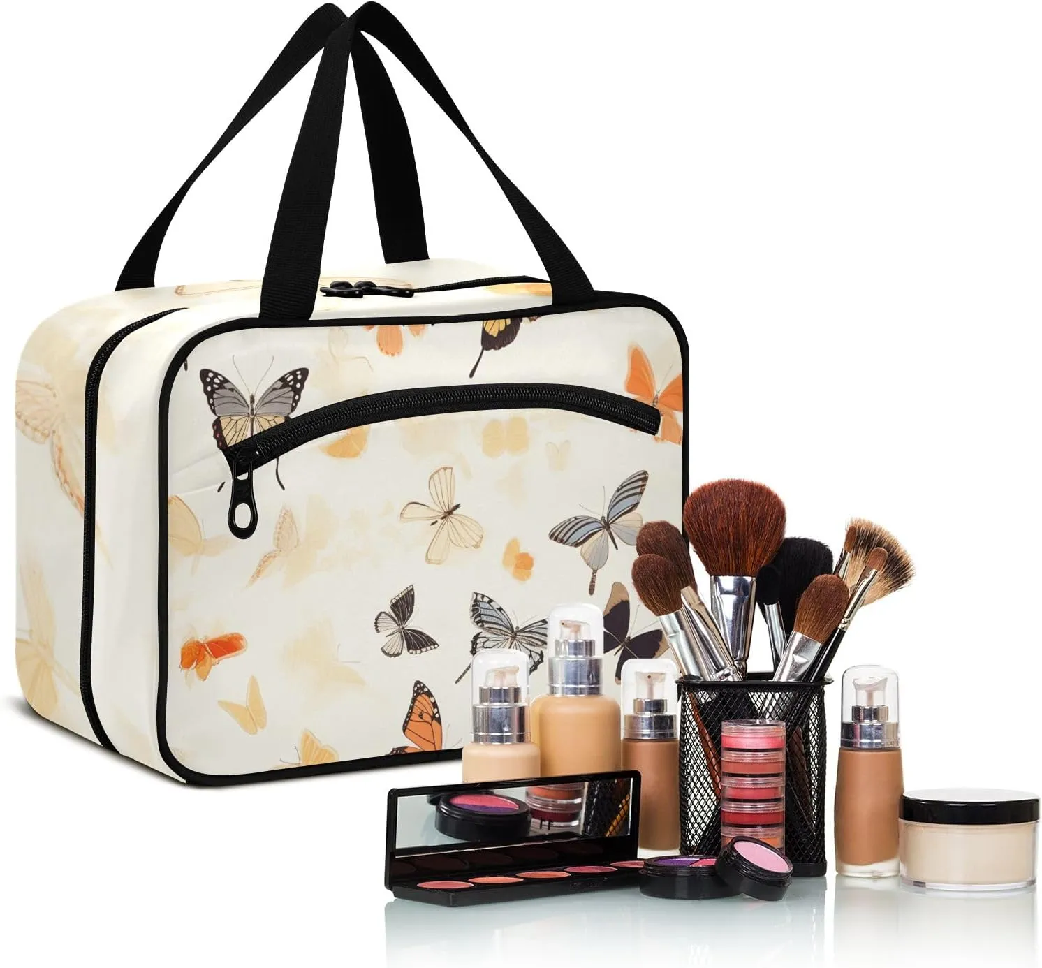 Toiletry Bag Cartoon Colorful Butterflies Hanging Makeup Organizer Water Resistant Cosmetic Bag