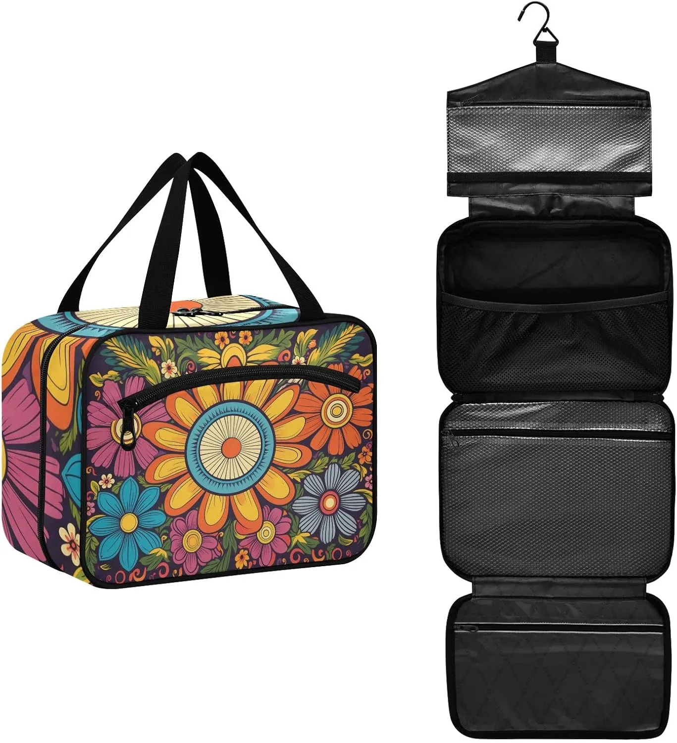 Toiletry Bag Cute Sun Flowers Pattern Hanging Makeup Organizer Water Resistant Cosmetic Bag